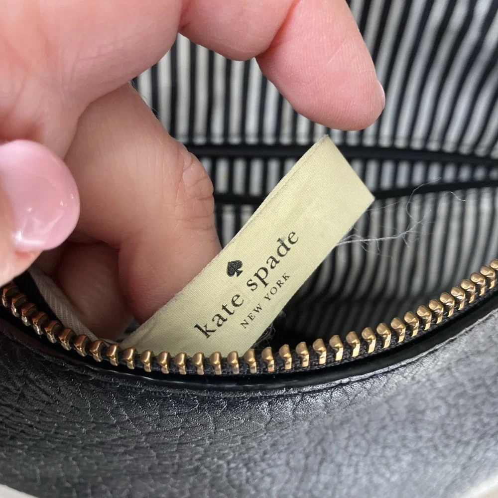 Kate Spade Black Pebbled Leather‎ with White Trim & Striped Lining Shoulder Bag